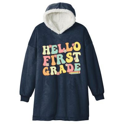 Hello First Grade Team 1st Grade Teacher Girl Back To School Hooded Wearable Blanket