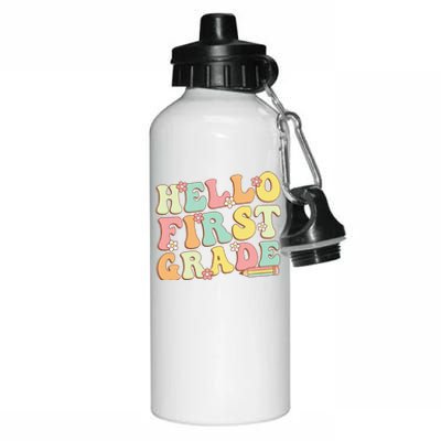 Hello First Grade Team 1st Grade Teacher Girl Back To School Aluminum Water Bottle