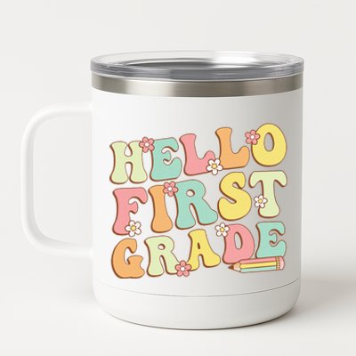 Hello First Grade Team 1st Grade Teacher Girl Back To School 12 oz Stainless Steel Tumbler Cup