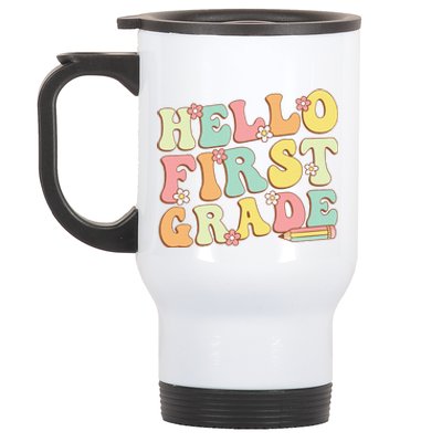 Hello First Grade Team 1st Grade Teacher Girl Back To School Stainless Steel Travel Mug