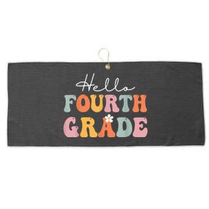 Hello Fourth Grade Back To School Groovy Teacher Student Large Microfiber Waffle Golf Towel