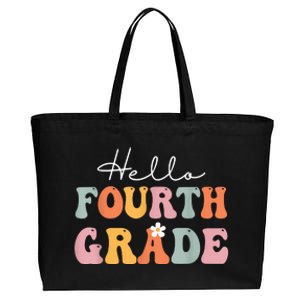 Hello Fourth Grade Back To School Groovy Teacher Student Cotton Canvas Jumbo Tote