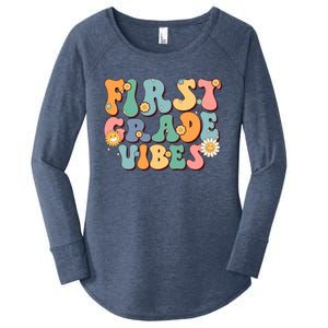 Hippie First Grade Vibes Retro Groovy First Day Of School Gift Women's Perfect Tri Tunic Long Sleeve Shirt