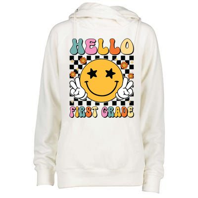 Hello First Grade Team 1st Grade Teacher Girl Back To School Womens Funnel Neck Pullover Hood