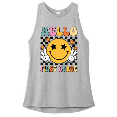 Hello First Grade Team 1st Grade Teacher Girl Back To School Ladies PosiCharge Tri-Blend Wicking Tank