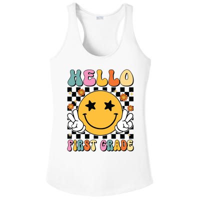 Hello First Grade Team 1st Grade Teacher Girl Back To School Ladies PosiCharge Competitor Racerback Tank