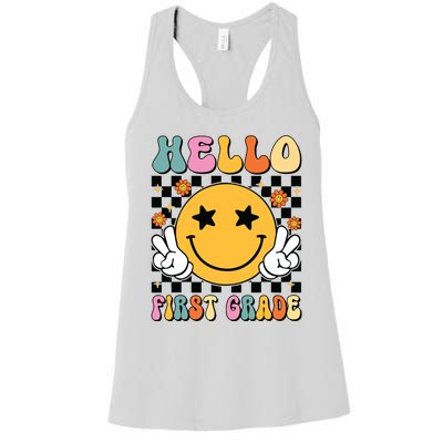 Hello First Grade Team 1st Grade Teacher Girl Back To School Women's Racerback Tank