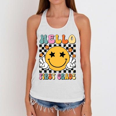 Hello First Grade Team 1st Grade Teacher Girl Back To School Women's Knotted Racerback Tank