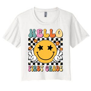 Hello First Grade Team 1st Grade Teacher Girl Back To School Women's Crop Top Tee