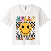 Hello First Grade Team 1st Grade Teacher Girl Back To School Women's Crop Top Tee