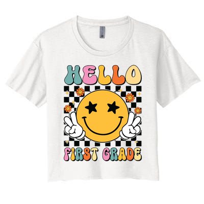 Hello First Grade Team 1st Grade Teacher Girl Back To School Women's Crop Top Tee