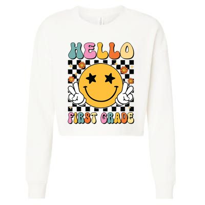 Hello First Grade Team 1st Grade Teacher Girl Back To School Cropped Pullover Crew