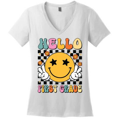 Hello First Grade Team 1st Grade Teacher Girl Back To School Women's V-Neck T-Shirt