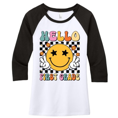 Hello First Grade Team 1st Grade Teacher Girl Back To School Women's Tri-Blend 3/4-Sleeve Raglan Shirt