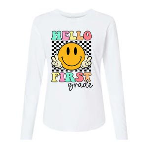 Hello First Grade Retro Smile Team 1st Grade Back to School Womens Cotton Relaxed Long Sleeve T-Shirt