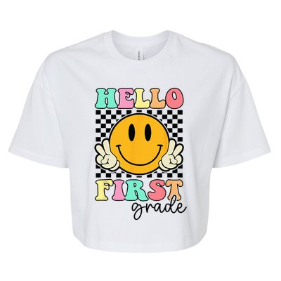 Hello First Grade Retro Smile Team 1st Grade Back to School Bella+Canvas Jersey Crop Tee