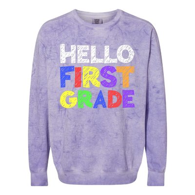 Hello First Grade 1st Grade Back To School Colorblast Crewneck Sweatshirt