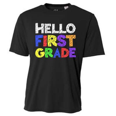 Hello First Grade 1st Grade Back To School Cooling Performance Crew T-Shirt