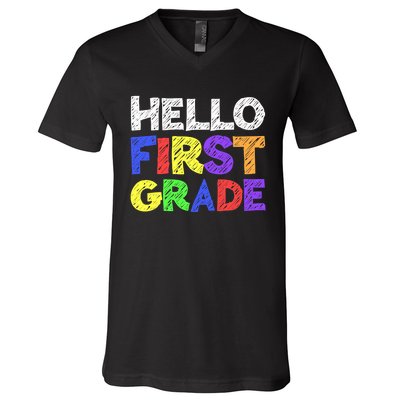 Hello First Grade 1st Grade Back To School V-Neck T-Shirt