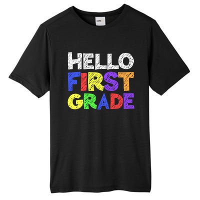 Hello First Grade 1st Grade Back To School Tall Fusion ChromaSoft Performance T-Shirt