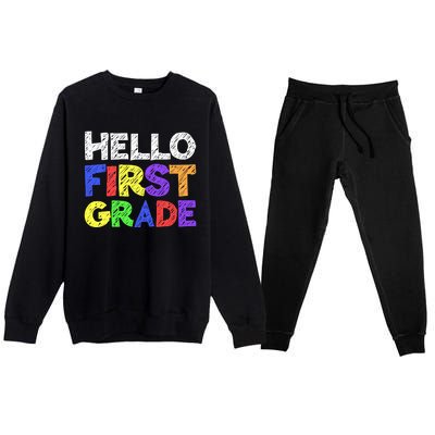 Hello First Grade 1st Grade Back To School Premium Crewneck Sweatsuit Set