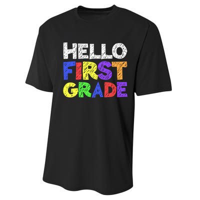 Hello First Grade 1st Grade Back To School Performance Sprint T-Shirt