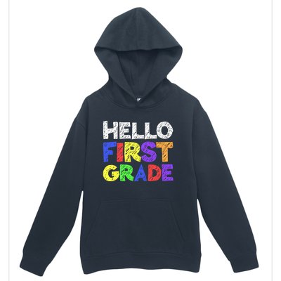 Hello First Grade 1st Grade Back To School Urban Pullover Hoodie