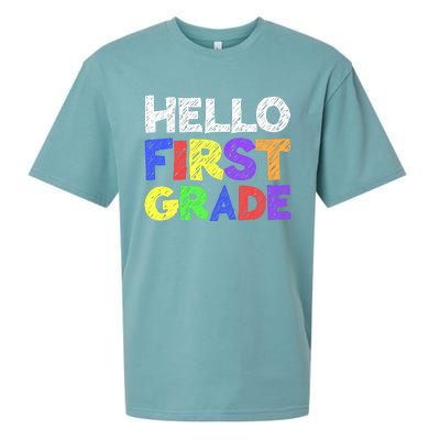 Hello First Grade 1st Grade Back To School Sueded Cloud Jersey T-Shirt