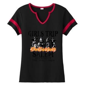 Halloween Funny Girl Trip Salem Time To Get Witch Gift Ladies Halftime Notch Neck Tee