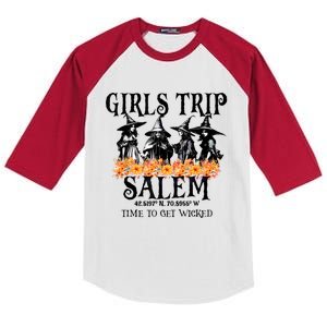 Halloween Funny Girl Trip Salem Time To Get Witch Gift Kids Colorblock Raglan Jersey