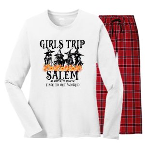 Halloween Funny Girl Trip Salem Time To Get Witch Gift Women's Long Sleeve Flannel Pajama Set 