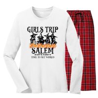 Halloween Funny Girl Trip Salem Time To Get Witch Gift Women's Long Sleeve Flannel Pajama Set 