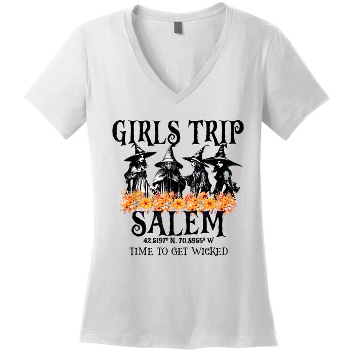 Halloween Funny Girl Trip Salem Time To Get Witch Gift Women's V-Neck T-Shirt