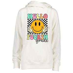 Hello Fourth Grade Retro Smile Team 4th Grade Back to School Womens Funnel Neck Pullover Hood