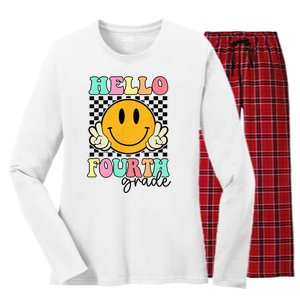 Hello Fourth Grade Retro Smile Team 4th Grade Back to School Women's Long Sleeve Flannel Pajama Set 