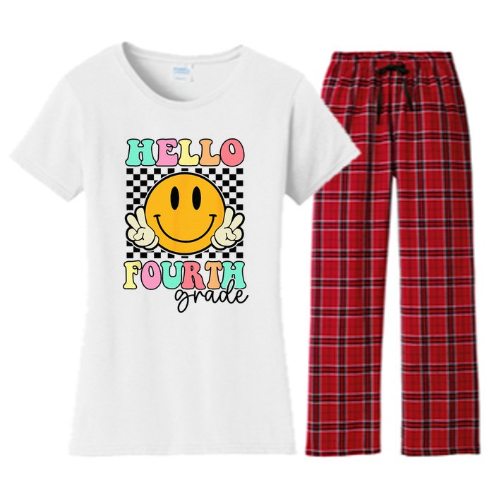 Hello Fourth Grade Retro Smile Team 4th Grade Back to School Women's Flannel Pajama Set