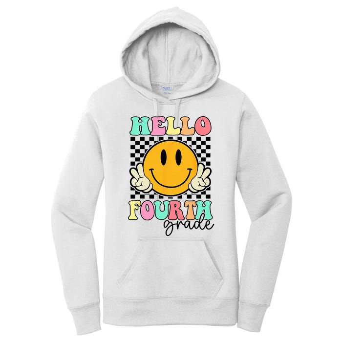 Hello Fourth Grade Retro Smile Team 4th Grade Back to School Women's Pullover Hoodie