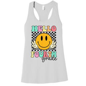 Hello Fourth Grade Retro Smile Team 4th Grade Back to School Women's Racerback Tank