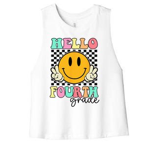 Hello Fourth Grade Retro Smile Team 4th Grade Back to School Women's Racerback Cropped Tank