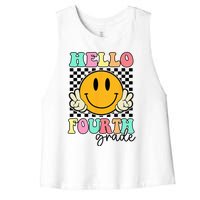 Hello Fourth Grade Retro Smile Team 4th Grade Back to School Women's Racerback Cropped Tank