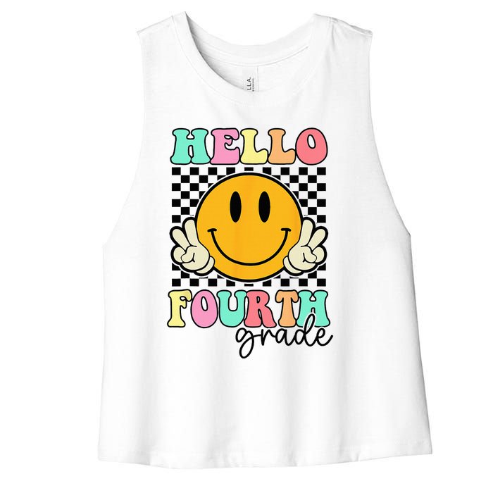 Hello Fourth Grade Retro Smile Team 4th Grade Back to School Women's Racerback Cropped Tank