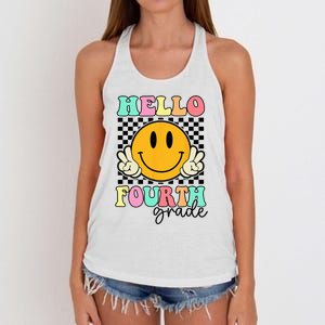 Hello Fourth Grade Retro Smile Team 4th Grade Back to School Women's Knotted Racerback Tank