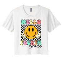 Hello Fourth Grade Retro Smile Team 4th Grade Back to School Women's Crop Top Tee