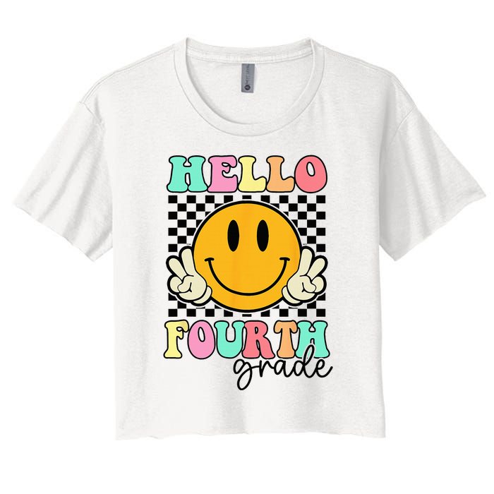 Hello Fourth Grade Retro Smile Team 4th Grade Back to School Women's Crop Top Tee