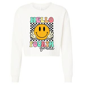 Hello Fourth Grade Retro Smile Team 4th Grade Back to School Cropped Pullover Crew