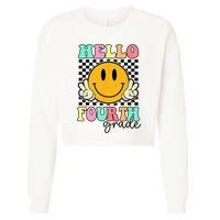 Hello Fourth Grade Retro Smile Team 4th Grade Back to School Cropped Pullover Crew