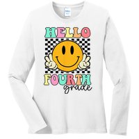 Hello Fourth Grade Retro Smile Team 4th Grade Back to School Ladies Long Sleeve Shirt