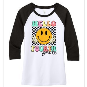 Hello Fourth Grade Retro Smile Team 4th Grade Back to School Women's Tri-Blend 3/4-Sleeve Raglan Shirt