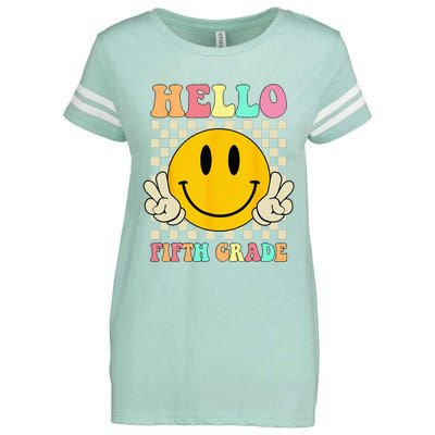 Hello Fifth Grade Hippie Smile Face 5th Grade Back To School Enza Ladies Jersey Football T-Shirt