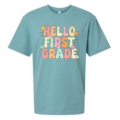 Hello First Grade Team 1st Grade Back To School Teacher Sueded Cloud Jersey T-Shirt